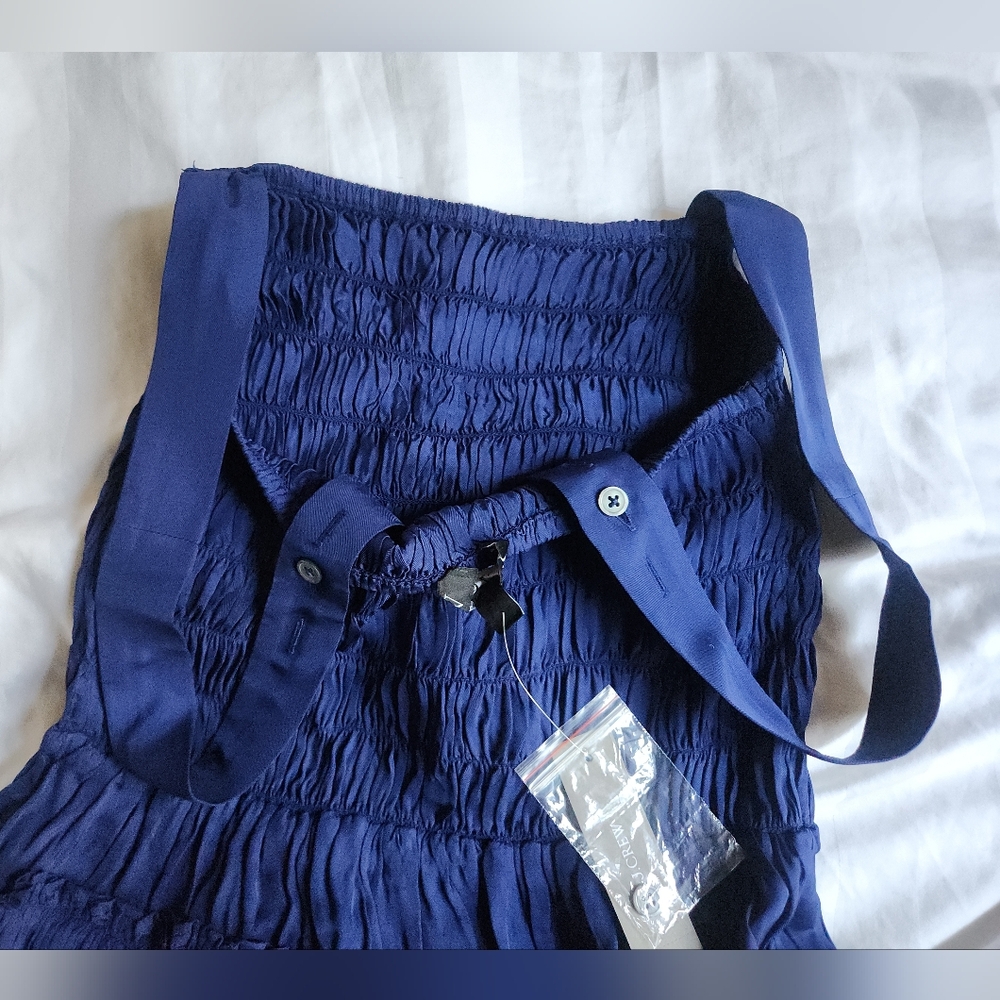 Jcrew Smocked midi dress in summer Navy Blue Bnwt - Picture 9 of 13